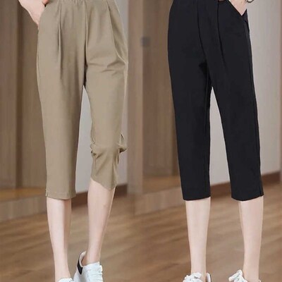 冰丝七分薄款短裤女款夏季2024新款小个子宽松显瘦运动速干哈伦裤