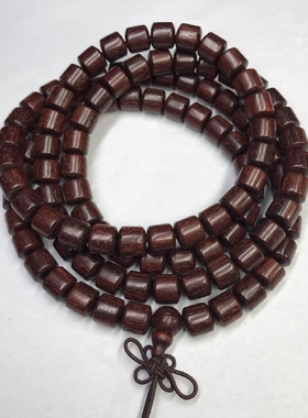 赞比亚小叶紫檀手链 108颗血檀桶珠手串个性创意文玩木质佛珠厂家