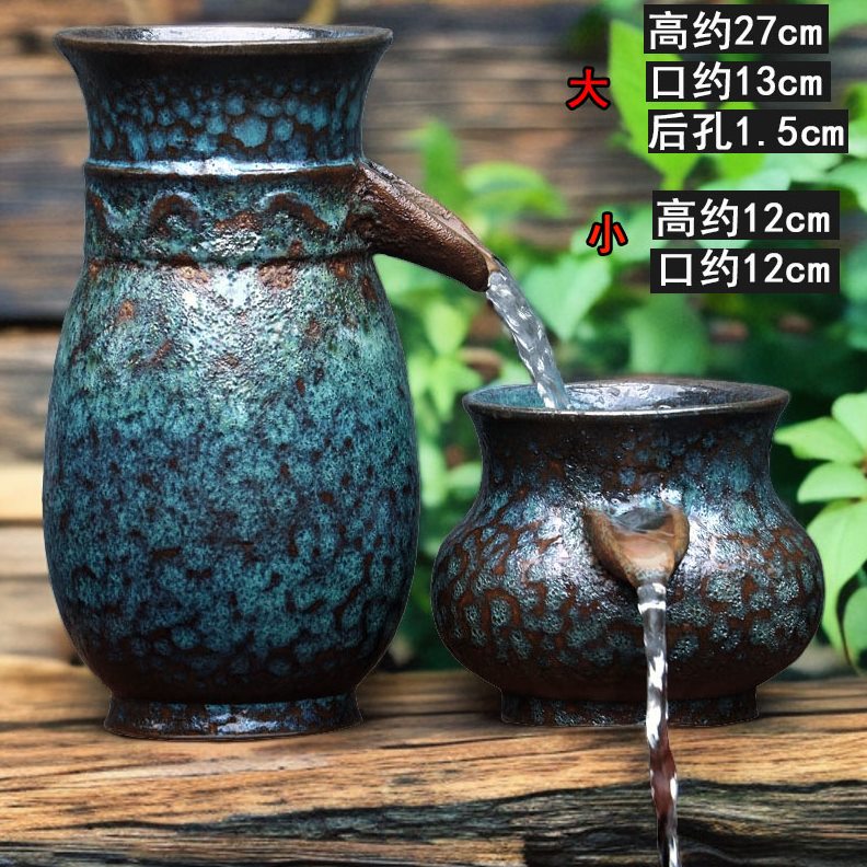 水培花盆陶瓷古造景陶流水摆件养鱼法复古庭院罐日式过滤系统流水