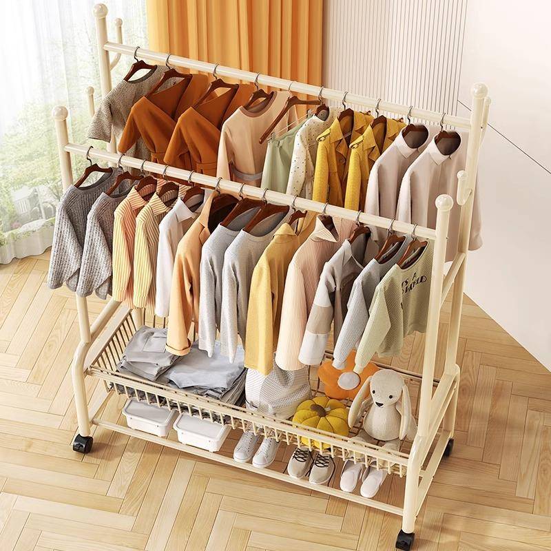 挂衣架落地卧室加厚晾衣架室内家用衣服架子落地式简易双杆衣帽架