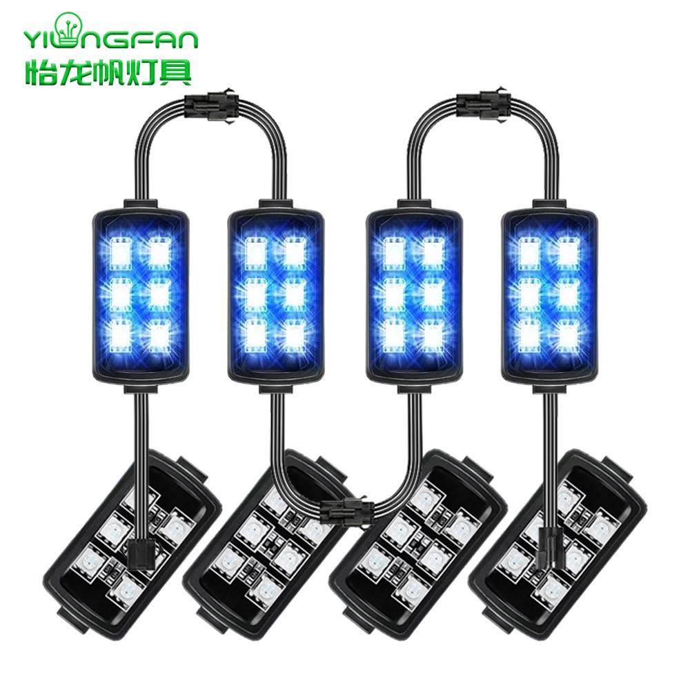 适用哈雷骑士机车底盘改装氛围灯一拖八RGB气氛灯48LED