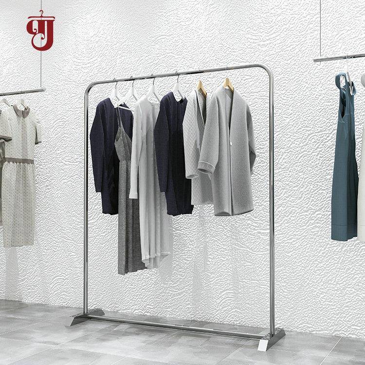 服装店挂衣陈列架不锈钢拉丝银货架女装店落地衣服架子服装展示架