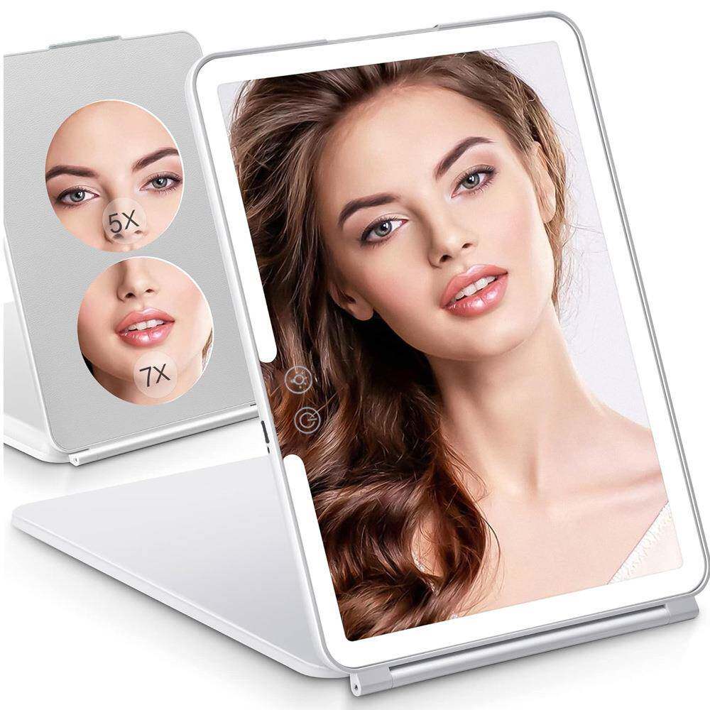 热销LED化妆镜折叠便携随身平板镜带5X7X充电款折叠化妆镜