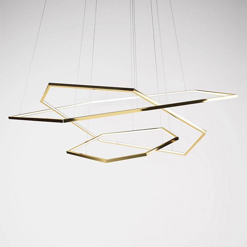 北欧大厅设计师复式客厅餐厅展厅前台样板间不锈钢多边形几何吊灯