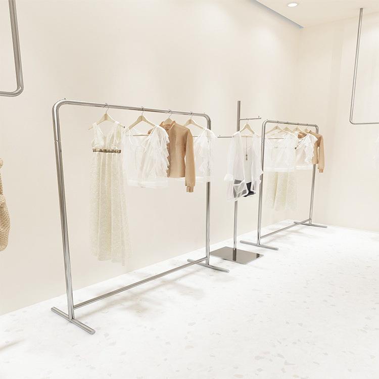 服装店展示架银色挂衣架不锈钢落地式女装陈列架衣服架子展示货架