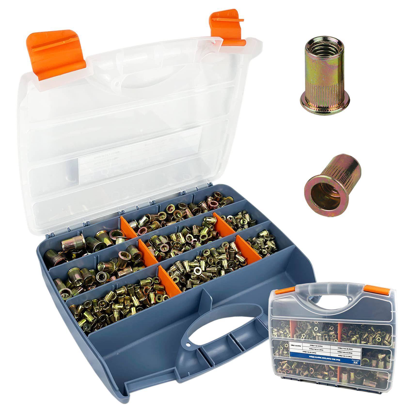 860PCS铆螺母套装镀锌平头竖条纹紧固件内外六角英制拉铆螺母