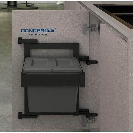 东派水槽底垃圾连动篮整装大家居橱柜厨房水槽门板上垃圾桶方案