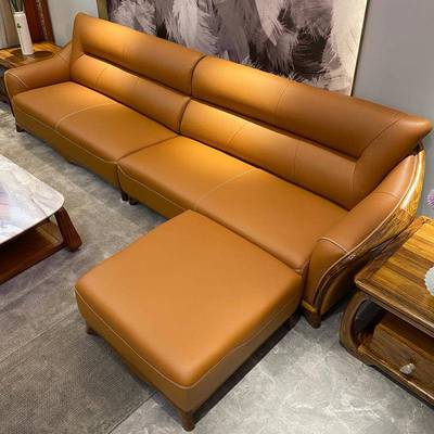 实木转角沙发现代简约整体轻奢时尚客厅乌金木优质真皮新中式家具