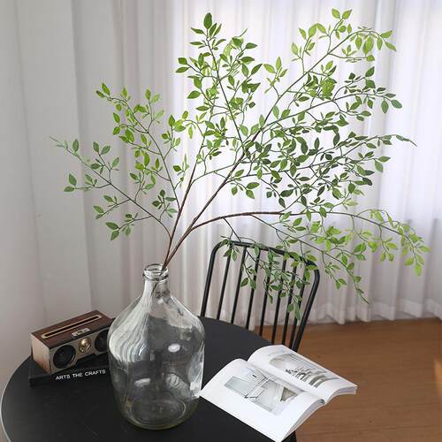 单枝叉南料竹仿真绿植塑花 家单枝3叉居直播间天装饰摆件盆3栽仿