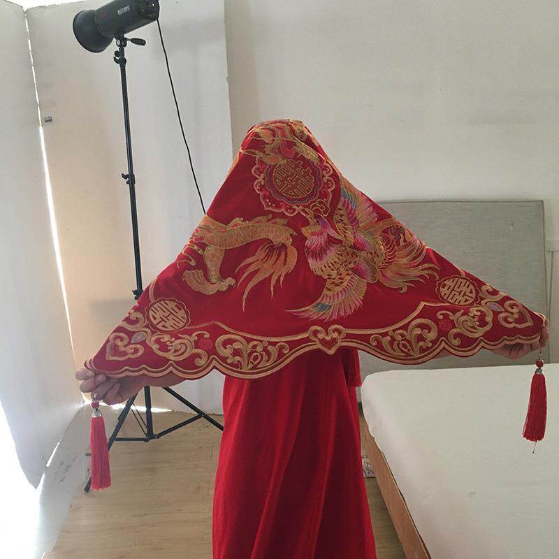 【折扣价】新款新娘红盖头红色中式婚礼结婚蕾丝刺绣头布婚庆大红