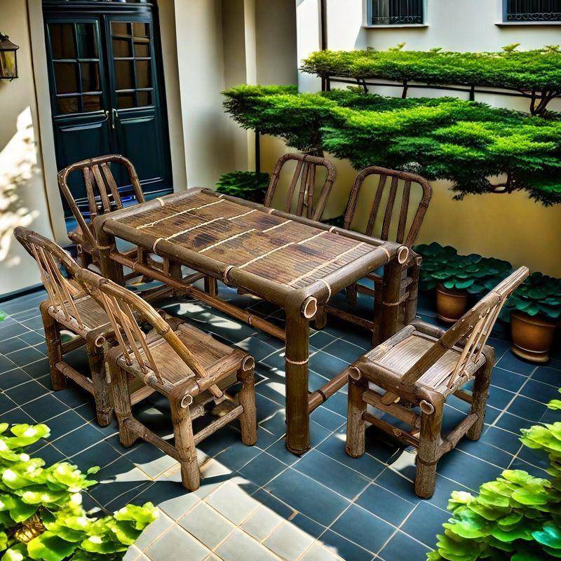 【折扣价】竹桌复古庭院组合老式竹桌子户外竹桌椅竹编方桌茶桌室