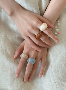 韩国复古小众设计古风亚克力戒指女款2024新款食指戒时尚独特指环