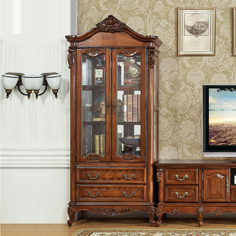美式乡村实木酒柜 欧式复古客厅酒柜双门玻璃门装饰柜展示边柜,住宅家具,酒柜,淘宝优惠券,粉丝福利购,淘宝优惠卷