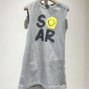 现货韩系童装定制夏新品印花字母凉感无袖连衣裙女孩时尚圆领裙子