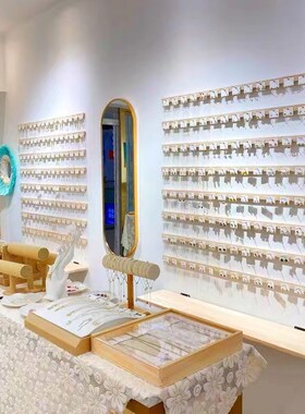 墙上饰品展示架耳钉项链木架子服装店挂童鞋饰品穿戴甲木条展示架