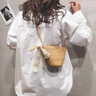 草编包包女包新款 2021少女迷你编织水桶包沙滩夏天百搭单肩斜挎包