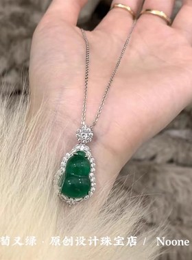 新中式国风佛公项链水沫玉玉髓葫芦福禄吊坠项链鸽子蛋项链女阳绿