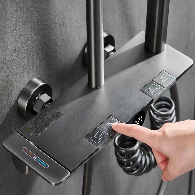 贝西铜德国工艺枪灰色数显屏网红大别墅钢琴按键恒温淋浴花洒套装,家装主材,恒温花洒套装,淘宝优惠券,粉丝福利购,淘宝优惠卷