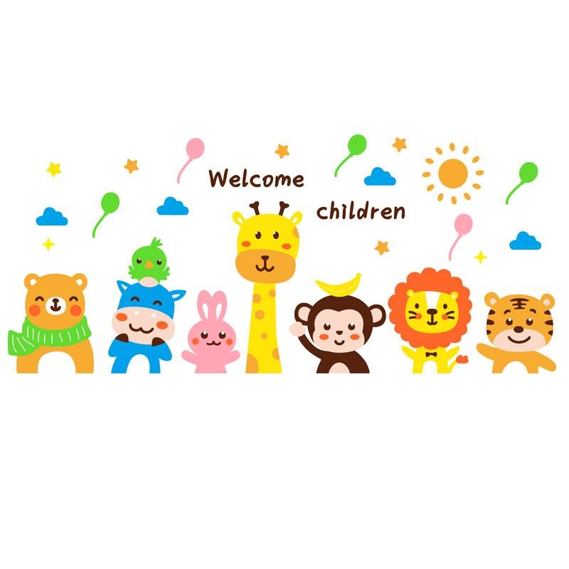 幼儿园墙面装饰卡通动物主题墙贴教室走廊环创贴纸画儿童房间布置图片