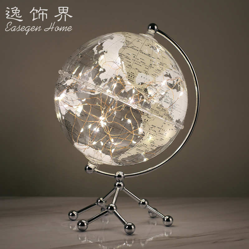 高端轻奢透明发光地球仪摆件创意高档客厅电视柜办g公桌面书房装