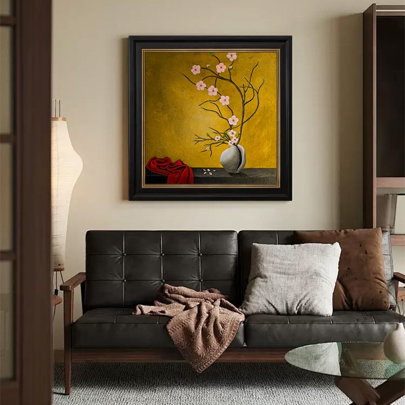 中古风静物纯手绘油画卧室装饰画花卉客厅肌理玄关过道挂画背景墙图片