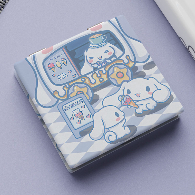 文创礼品皮革化妆镜_简约时尚随身小镜子卡通可爱梳妆镜PU折叠镜