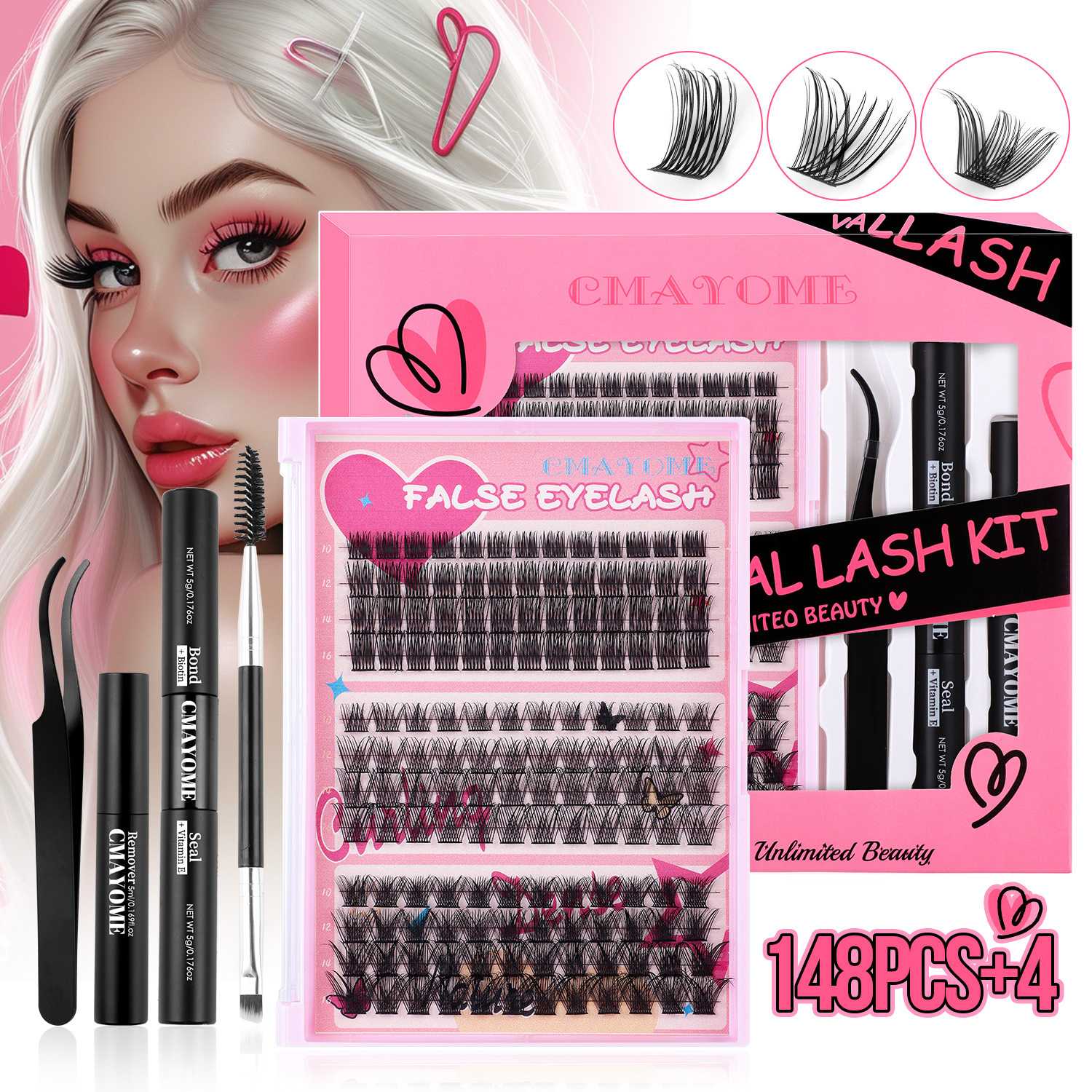 假睫毛大容量分段式单簇眼睫毛10-16mmD曲自然浓密假睫毛套装