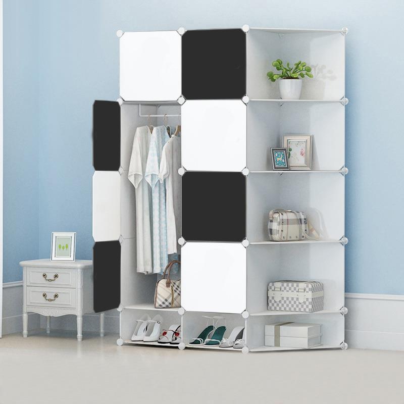 【折扣价】简易收纳衣柜组装衣橱架子简约塑料拼装折叠宿舍组合钢