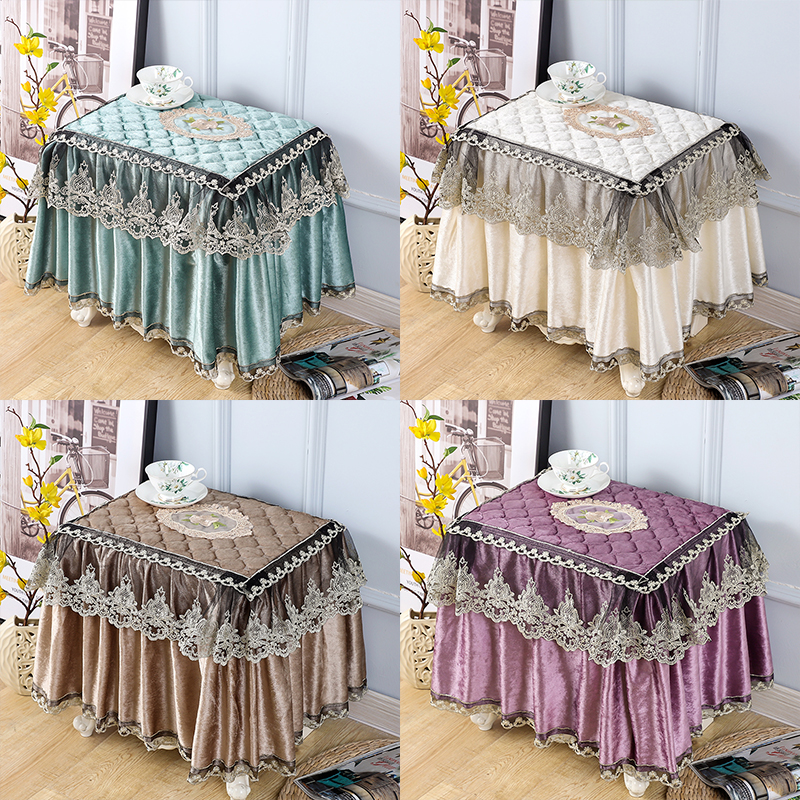 绒布床头柜盖布欧式蕾丝卧室布艺小台布床头柜罩方巾打印机防尘罩