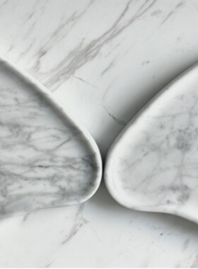 卡拉拉白石材静物托盘异形设计感餐厅餐桌茶几大理石摆件软装饰品