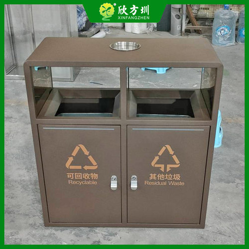 广东户外街道广场喷塑烤漆两连体不锈钢分类垃圾桶果皮箱厂家定制