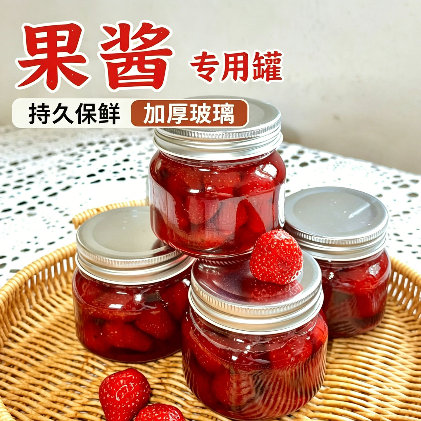 果酱瓶密封罐草莓酱食品级玻璃瓶子蓝莓酱耐高温空瓶辣椒酱罐头瓶