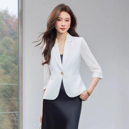 ins小个子时尚西装女白色短款西装外套女薄款七跨境气质女装西服