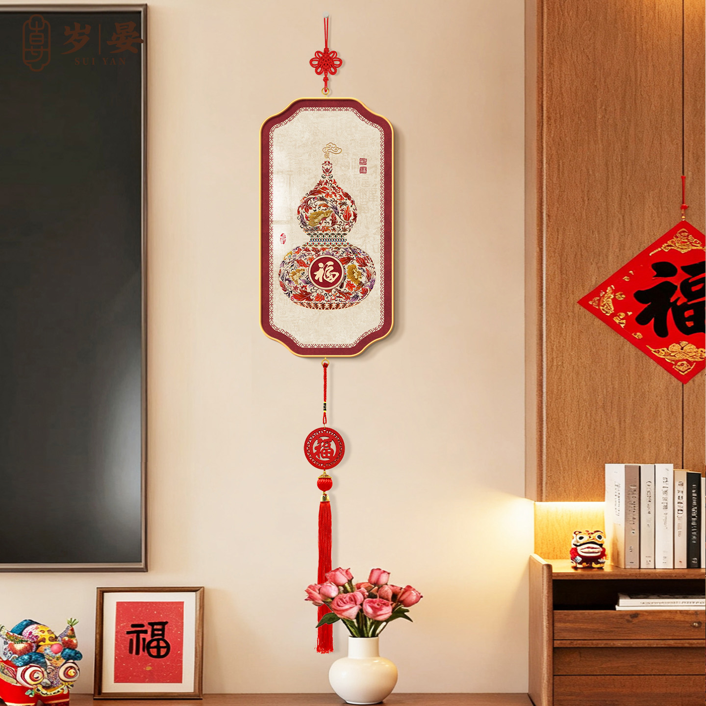葫芦客厅斗柜装饰画福禄春节喜庆挂画百福图入户玄关挂件高档挂饰