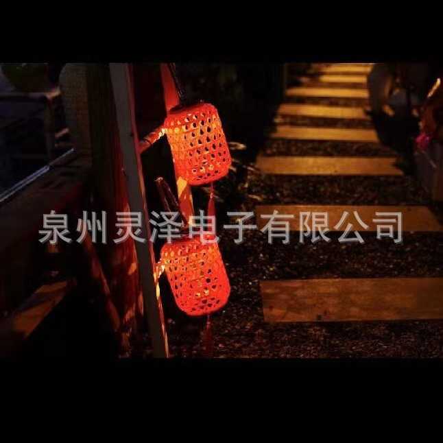 太阳能灯古典中式竹编灯笼春节灯笼过节灯笼仿藤编庭院户外灯装饰图片
