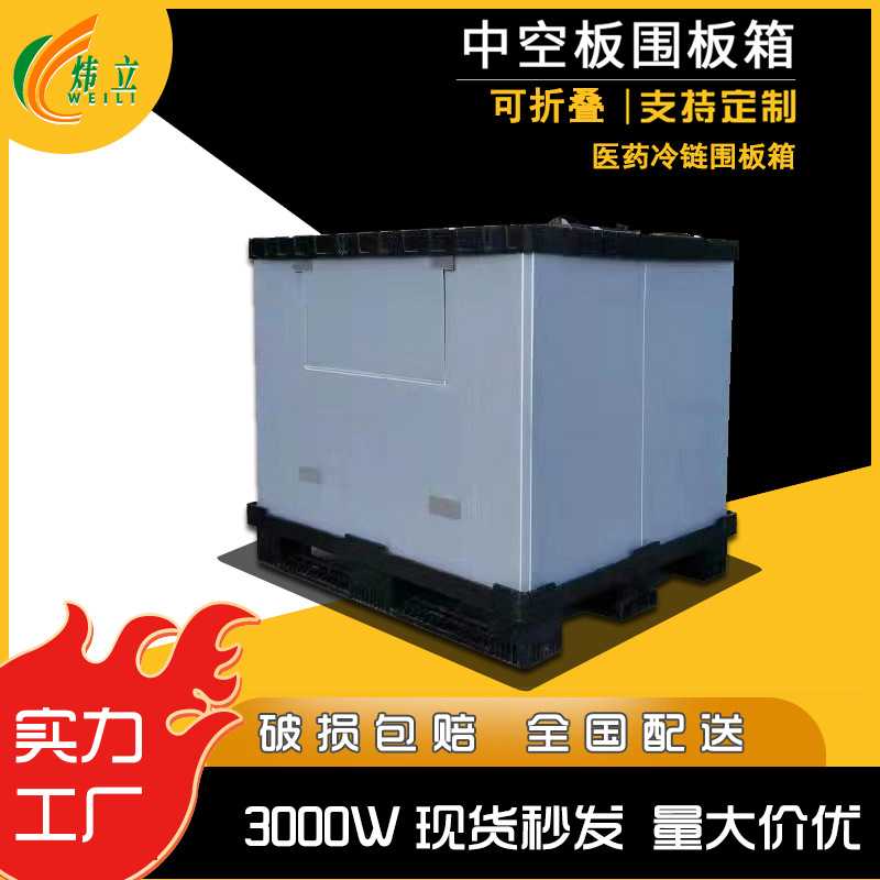 中空板围板箱板塑料箱仓储物流围板箱蓝色折叠箱轻型塑料托盘图片
