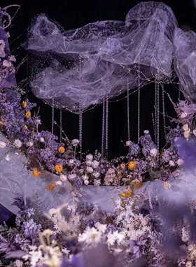 婚庆紫色系列花材仿真花玫瑰婚礼堂装饰吊顶背景花艺路引地排插花