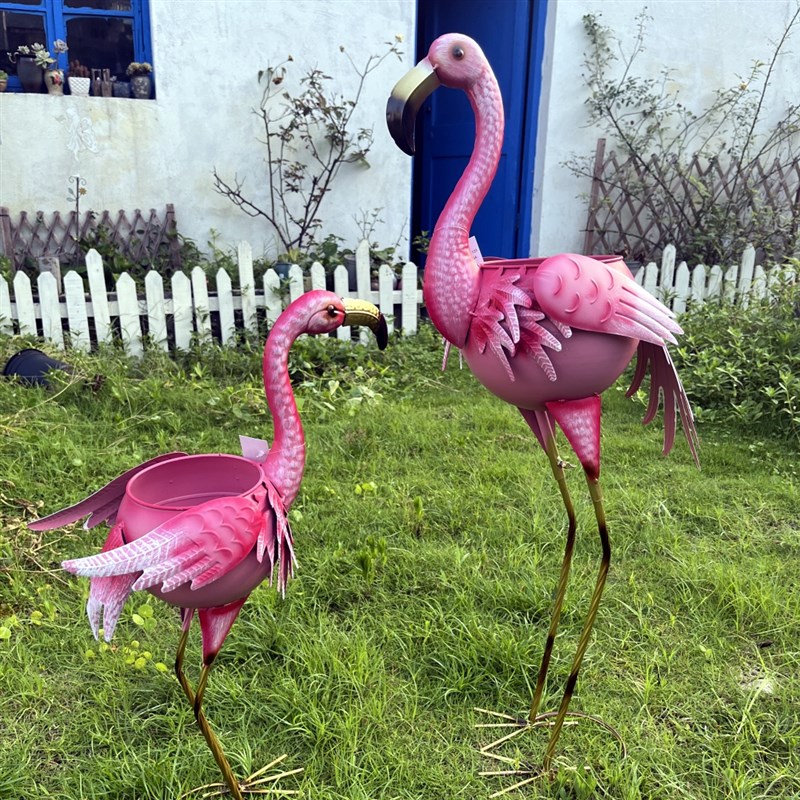 ins北欧创意室内外落地式可爱动物装饰品花架铁艺火烈鸟花盆摆件