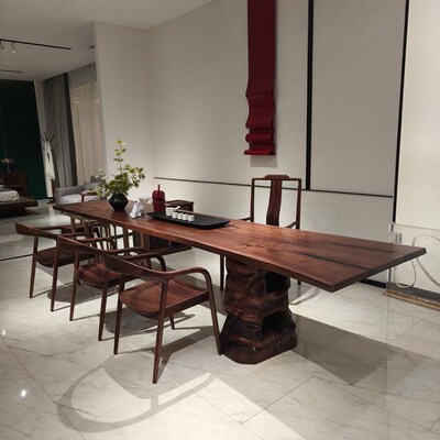 客厅家用现代极简茶桌别墅大平层北美黑胡桃木实木设计师茶桌椅组