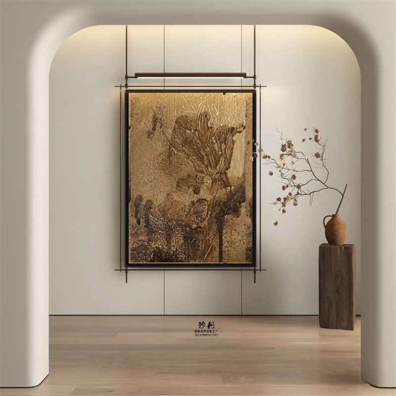 定制轻奢金属杆装饰画酒店售楼部墙面布置灯照画会所走廊简约挂画图片