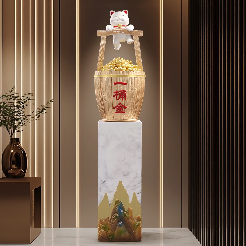 一桶店铺摆件招财落地门口办公室开业装饰猫聚宝盆玄关大号客厅新
