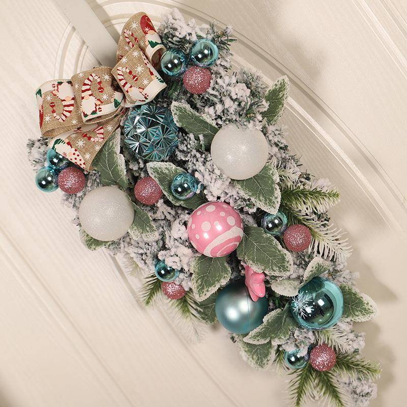 【折扣价】鸿禹新款彩绘圣诞球倒挂树圣诞节植绒pvc装饰家居门挂