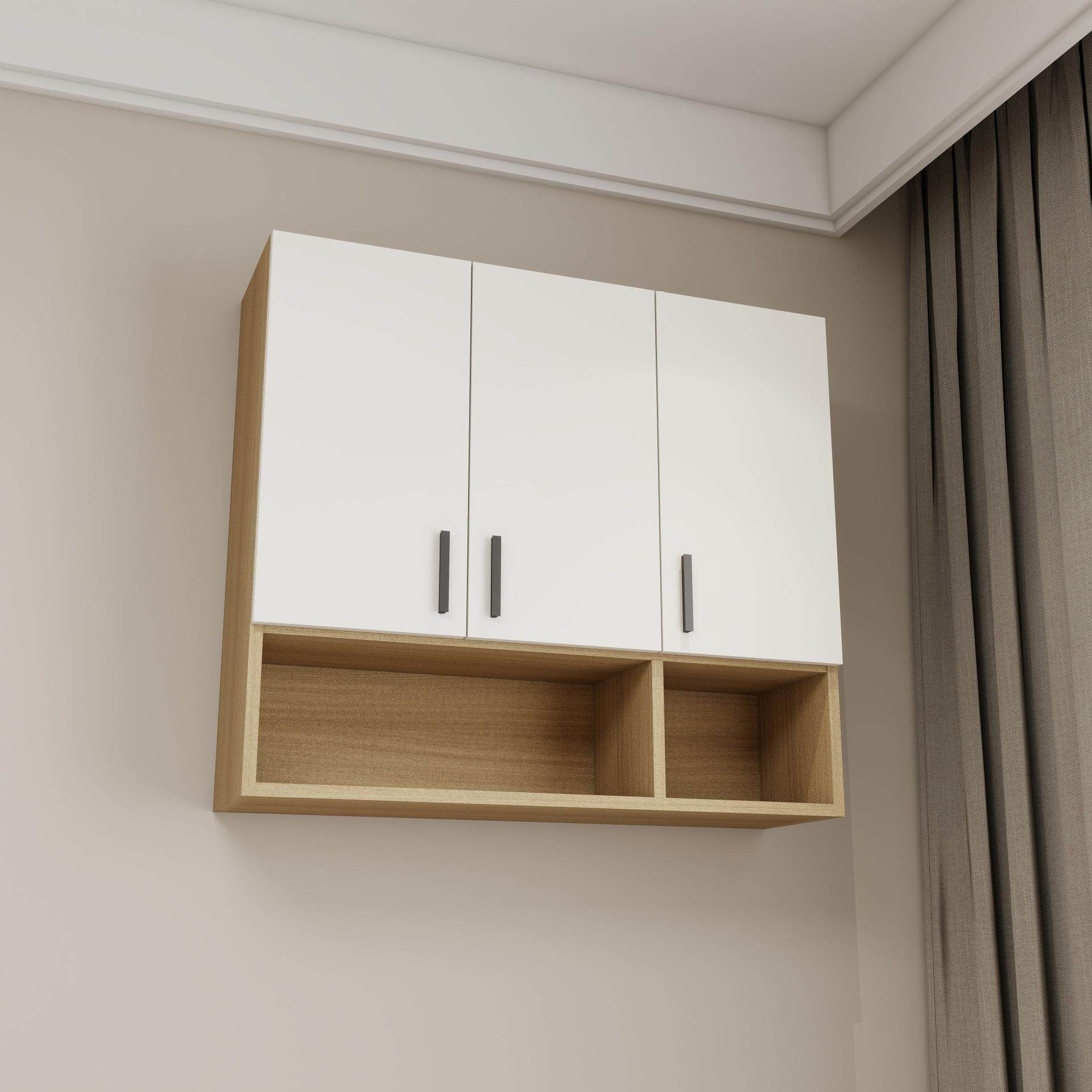 卧室实木颗粒板一面墙书柜厨房吊柜灶台柜一体壁挂柜墙上储物柜