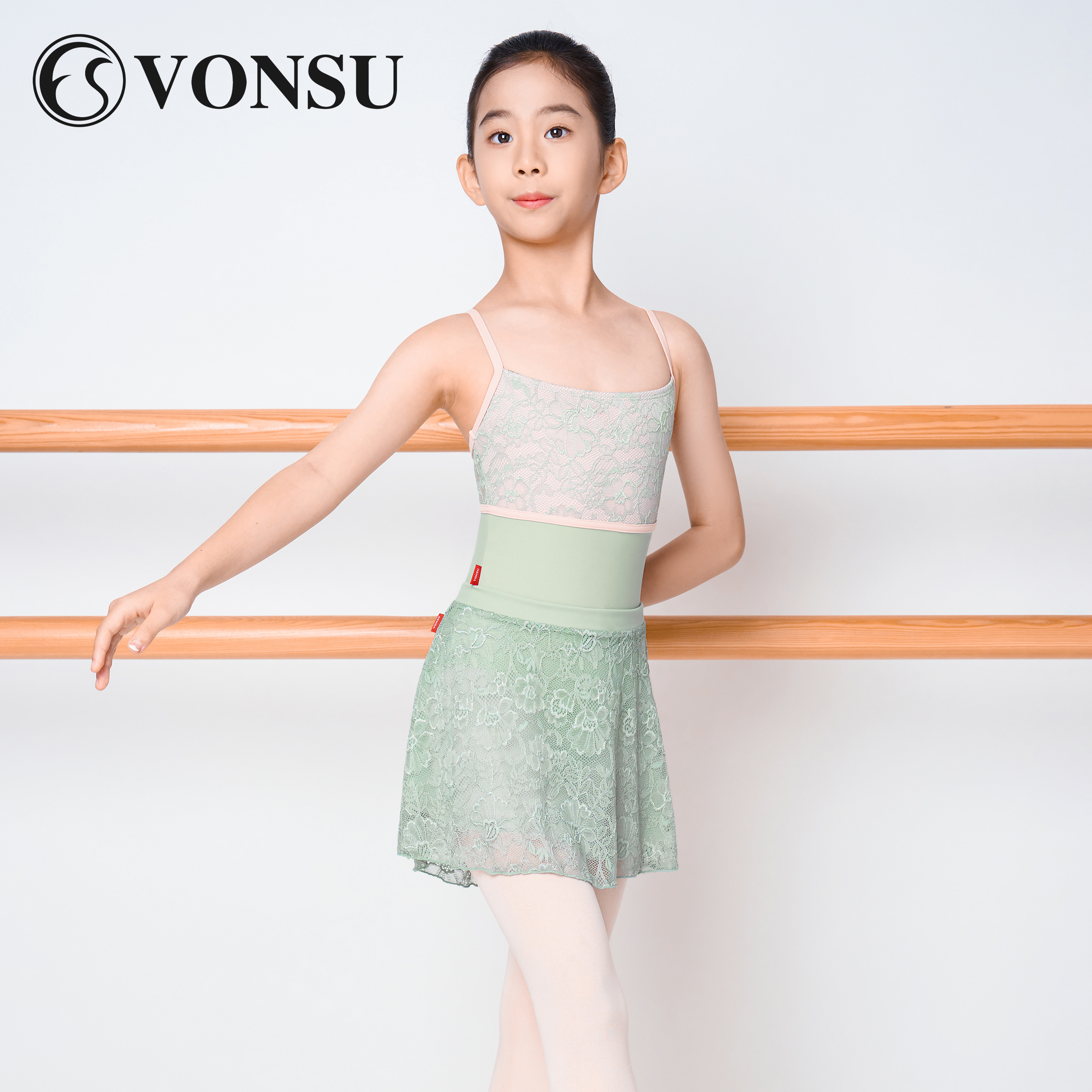 梵舒儿童芭蕾舞体服浅绿色