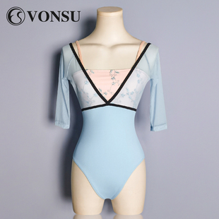 VONSU芭蕾舞练功服舞蹈体服艺考短袖 网纱刺绣芭蕾体服练功体操服
