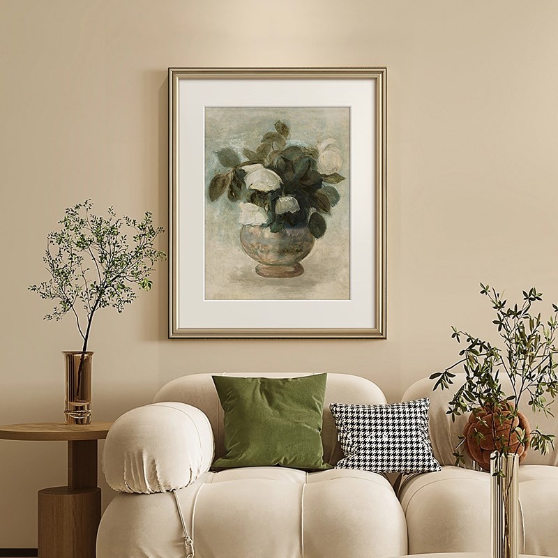 花香》法式复古客厅花卉装饰画中古风简美奶油风餐厅玄关卧室挂画图片