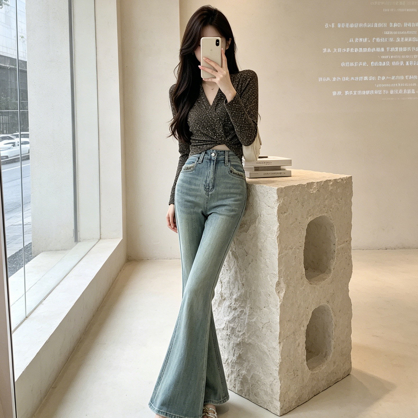 YanHe高腰阔腿牛仔裤2026新款女喇叭裤直筒裤浅蓝色裤子夏季宽松