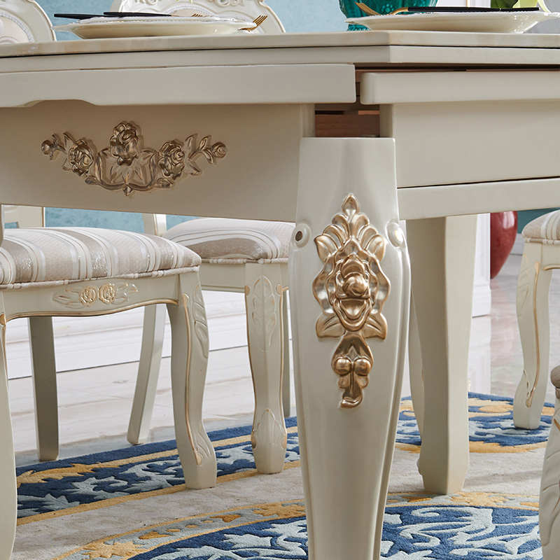 莎伦诗欧式伸缩大理石餐桌椅组合小户型白色实木餐桌圆形餐台S811