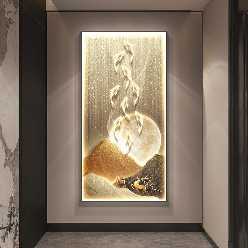 网红九鱼图入门户玄关装饰画寓好正对意画发光过壁轻奢走廊道高档