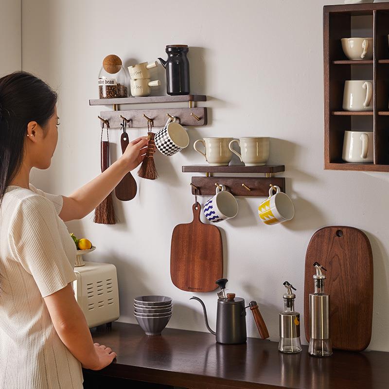 【折扣价】实木墙壁衣帽钩玄关壁挂粘钩隔板置物架钥匙挂架免打孔